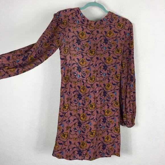For Love And Lemons Mini Dress Small Pink Floral Open Back Long Sleeve Boho - Picture 9 of 12